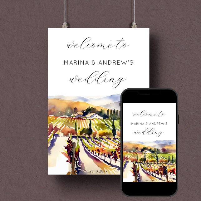 Poster Vignoble Napa Valley mariage signe de bienvenue (Napa valley vineyard themed wedding welcome sign poster instant download)