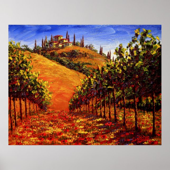 Poster Vignoble toscan sur la colline (Devant)