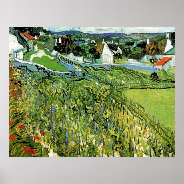 Poster Vignobles avec vue sur Auvers par Vincent van Gogh (Devant)