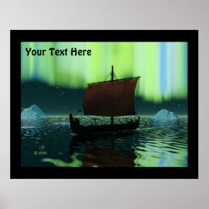Poster Viking Navire Et Lumières Du Nord