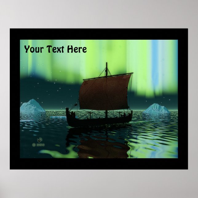 Poster Viking Navire Et Lumières Du Nord (Devant)