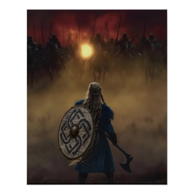Poster Viking Woman Warrior fait face à un danger (Devant)