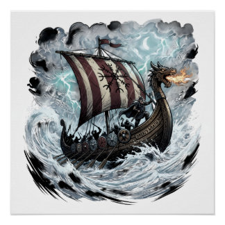 Poster Vikings sur bateau dragon