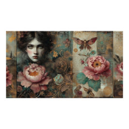 Poster Viktorianische Französische Peony Rose Ephe