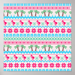 Poster Vilain pull de Noël Flamant rose Tropical