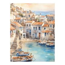 Village bohème méditerranéen aquarelle