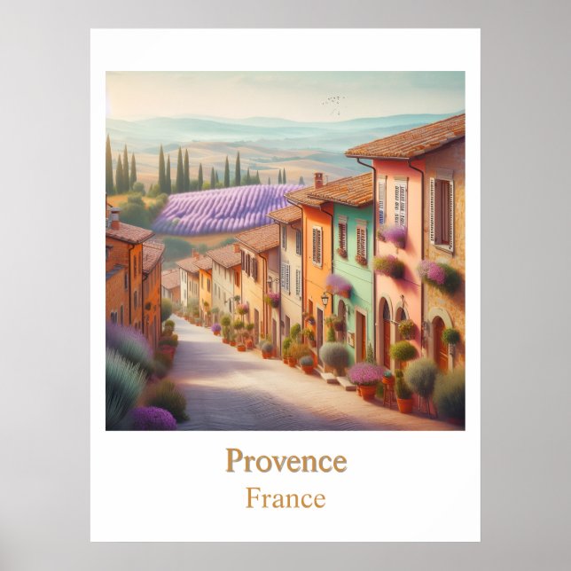 Poster Village calme Provence en aquarelle (Devant)