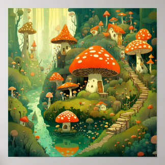 Poster Village de champignons lunaires