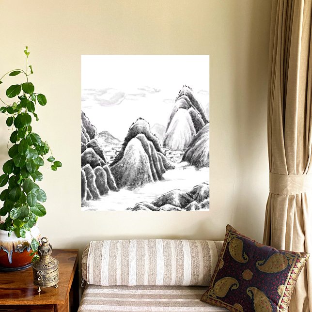 Poster Village de montagne - encre (Créateur téléchargé)