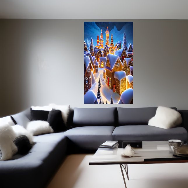 Poster Village de pain d'épices dans la neige | AI Art Po (Créateur téléchargé)