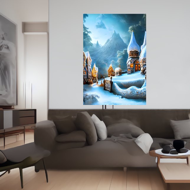 Poster Village de pain d'épices dans la neige | Art AI (Créateur téléchargé)