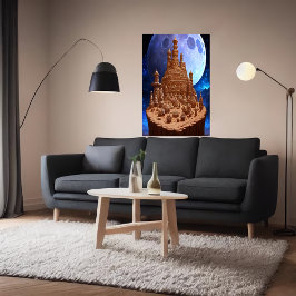 Poster Village de pain d'épices et lune | Art AI