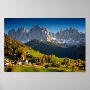 Poster Village des Dolomites à l'affiche de l'automne