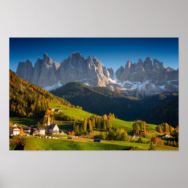 Poster Village des Dolomites à l'affiche de l'automne (Devant)