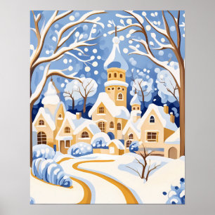 Poster Village d'hiver fantasque avec tours neigeuses