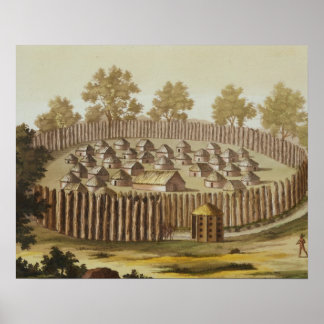 Poster Village d'une tribu indigène en Floride, engrave