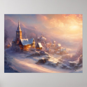 Poster Village Enchantant couvert de neige