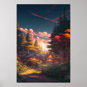 Poster Village enchanté, une perle cachée dans la forêt