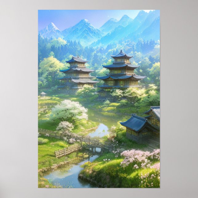 Poster Village Entouré par la nature (Devant)