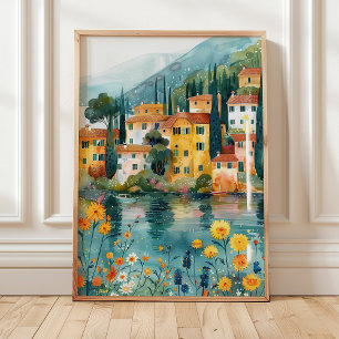 Poster Village fantaisiste au bord des lacs italiens - Im
