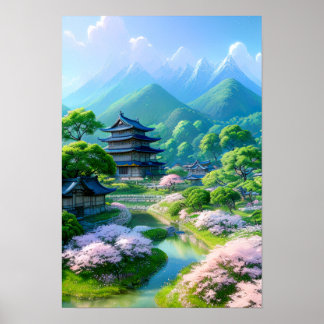 Poster Village Harmony, Printemps à la campagne