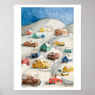 Poster Village hivernal enneigé Art
