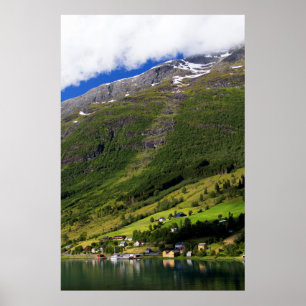 Poster Village pittoresque du fjord, Norvège