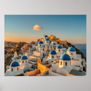 Poster Village pittoresque Oia île grecque Santorin