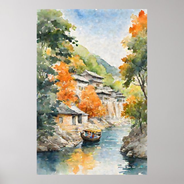 Poster Village riverain asiatique (Devant)