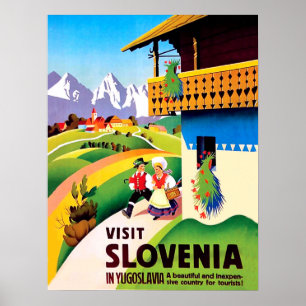 Poster Village traditionnel en Slovénie, Yougoslavie
