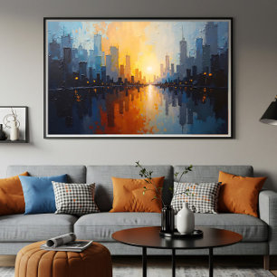 Poster Ville au coucher du soleil