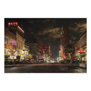 Poster Ville - Dallas TX - rue Elm la nuit 1941
