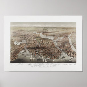 Poster Ville de Boston - Bird's Eye View - 1873