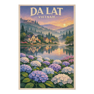 Poster ville de Da Lat, Vietnam, dans un style rétro clas