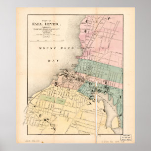 Poster Ville de Fall River, Massachusetts Map (1874)