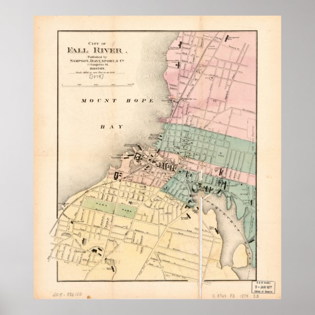 Poster Ville de Fall River, Massachusetts Map (1874) (Devant)