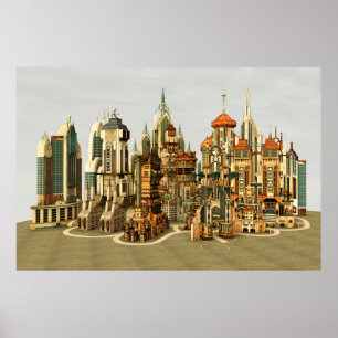 Poster Ville de fantasy futuriste Art de ciel Sci-Fi