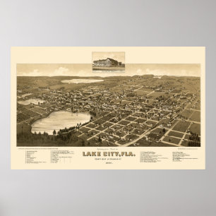 Poster Ville de lac, carte panoramique de FL - 1885