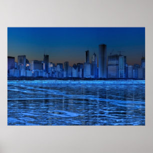 Poster Ville de larges épaules et lac Michigan