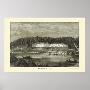 Poster Ville de l'Orégon, OU carte panoramique - 1850