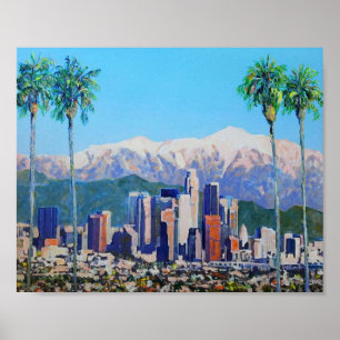 Poster Ville de Los Angeles California Skyline et Mountai