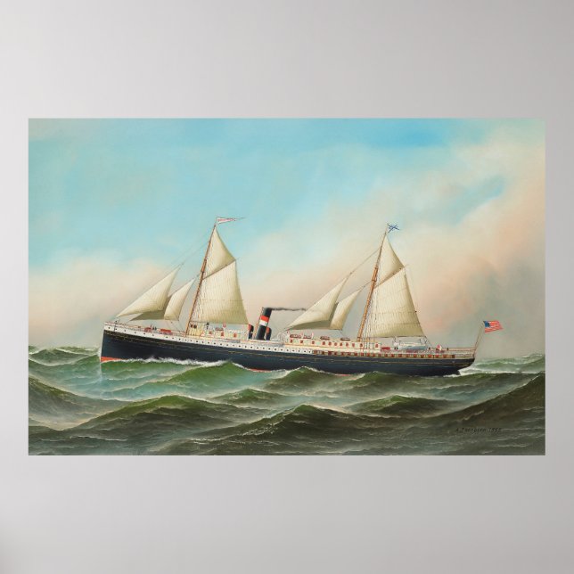 Poster Ville de Macon Reproduction de bateaux à vapeur (Devant)