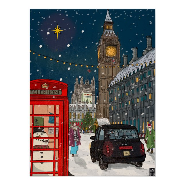 Poster Ville de Noël de Londres d'inspiration rétro (Devant)