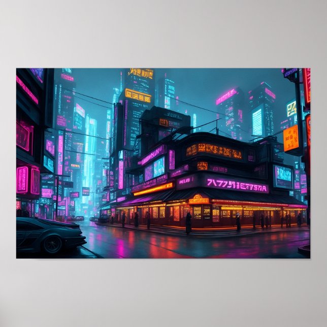 Poster Ville de nuit de Cyberpunk (Devant)