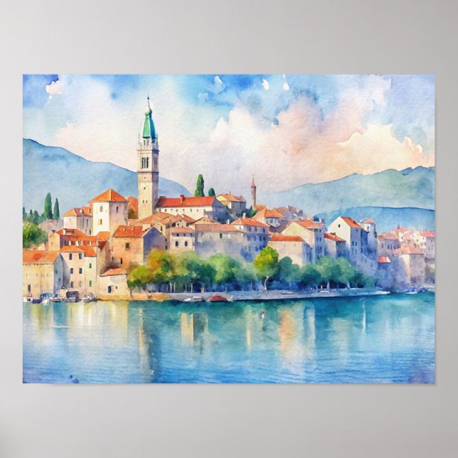 Poster Ville de Split Croatie aquarelle peinture (Devant)