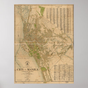 Poster Ville des îles philippines Map (1920) de Manille