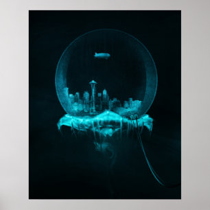 Poster Ville d'Imaginaire dans un globe de neige avec un 