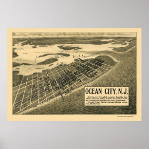 Poster Ville d'océan, carte panoramique de NJ - 1903