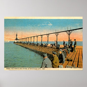 Poster Ville du Michigan, pilier de pêche de l'Indiana