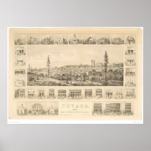 Poster Ville du Nevada, carte panoramique 1856 (1184A) de